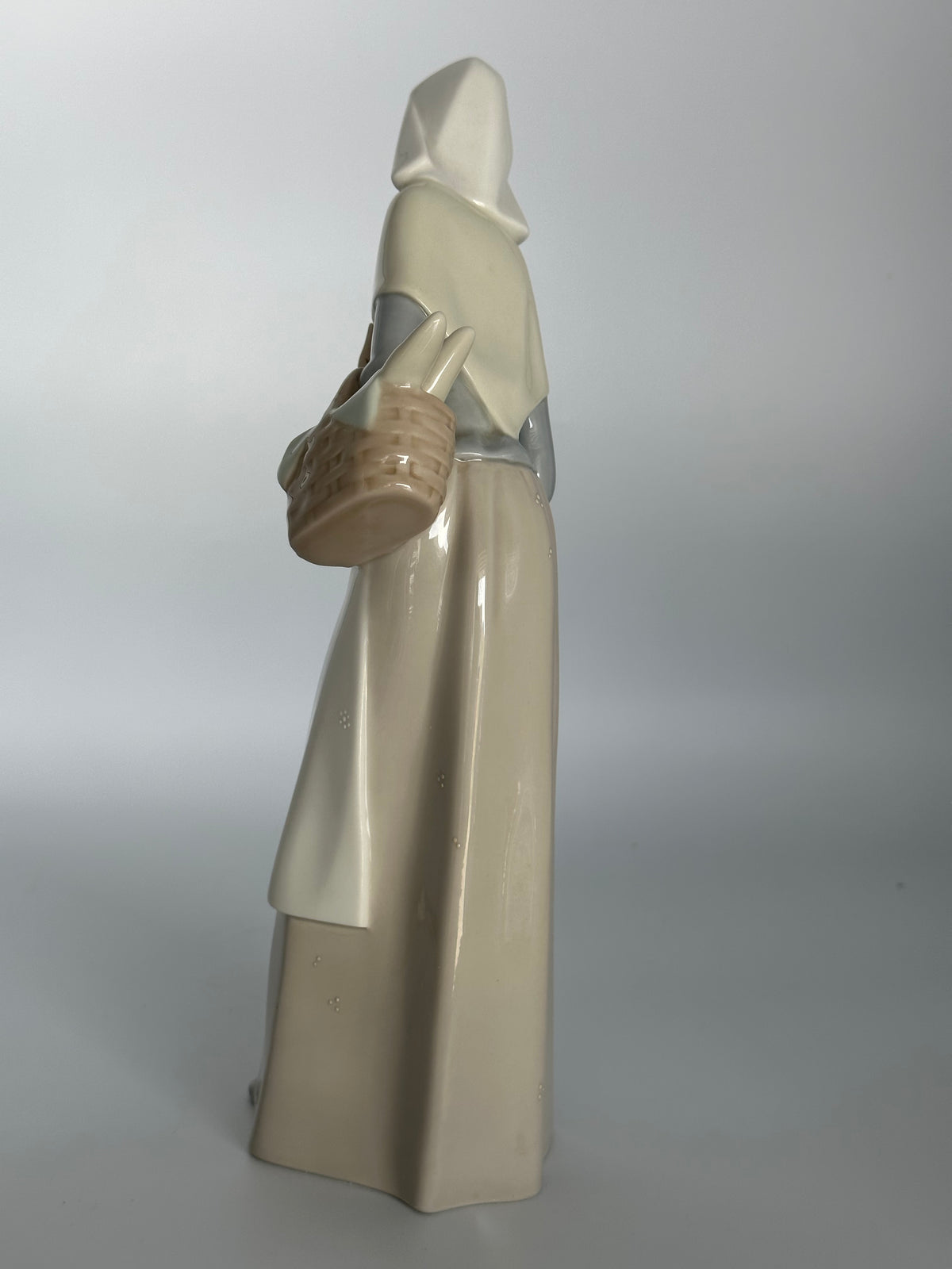 Vintage Lladro Shepherdess Girl with Dog and Basket Porcelain Figurine (#1034)