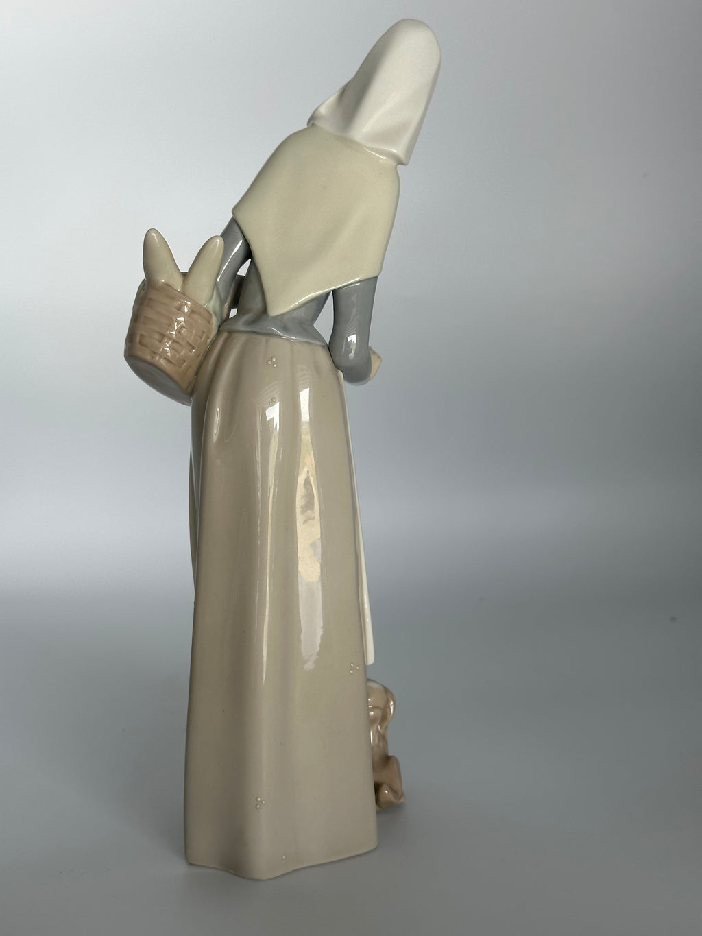 Vintage Lladro Shepherdess Girl with Dog and Basket Porcelain Figurine (#1034)