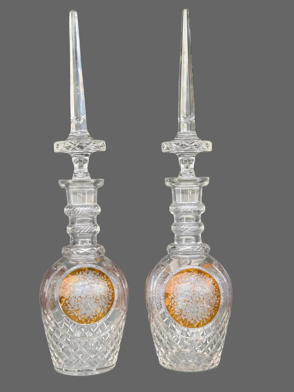 Vintage Austrian Etched Crystal Decanters
