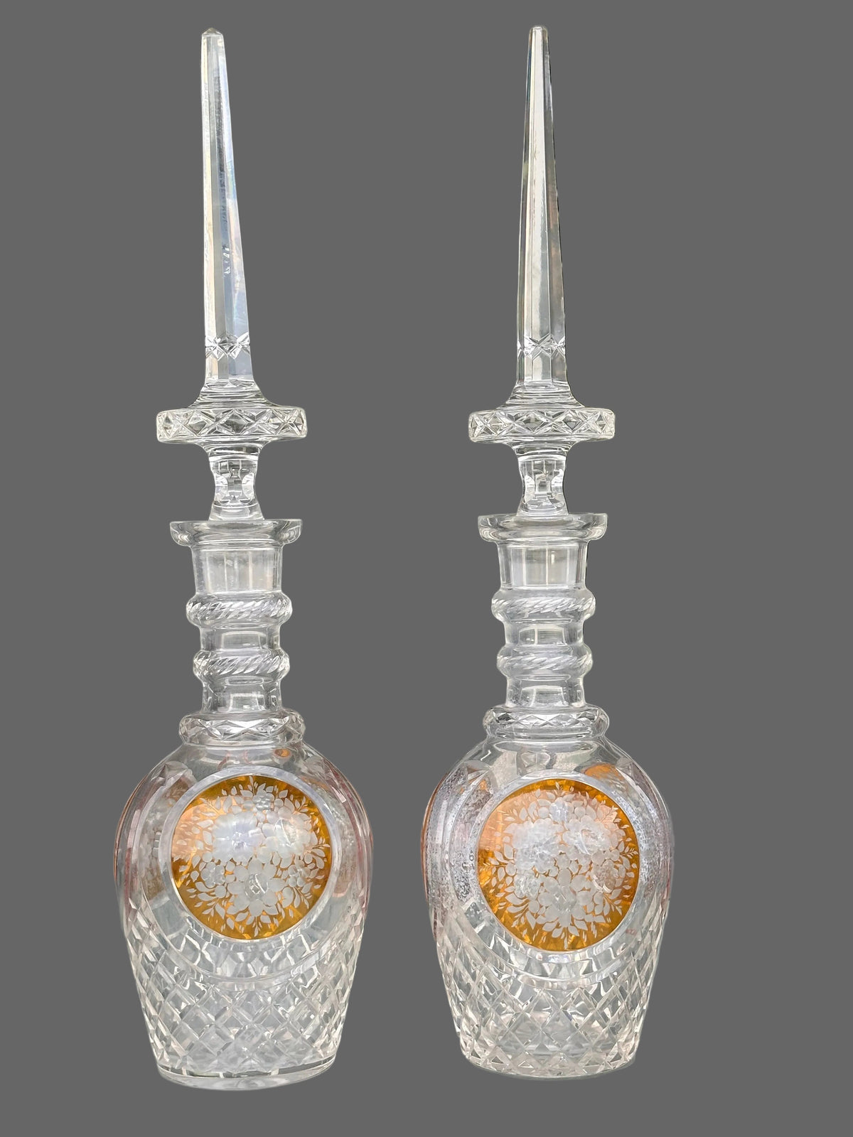 Vintage Austrian Etched Crystal Decanters