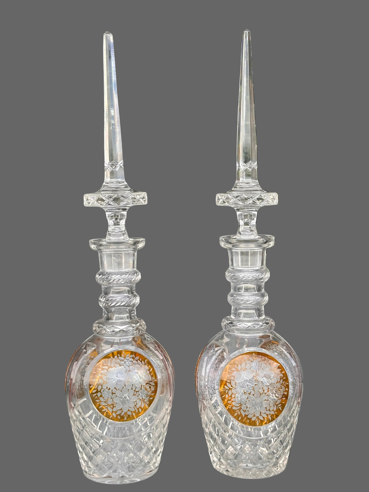 Vintage Austrian Etched Crystal Decanters
