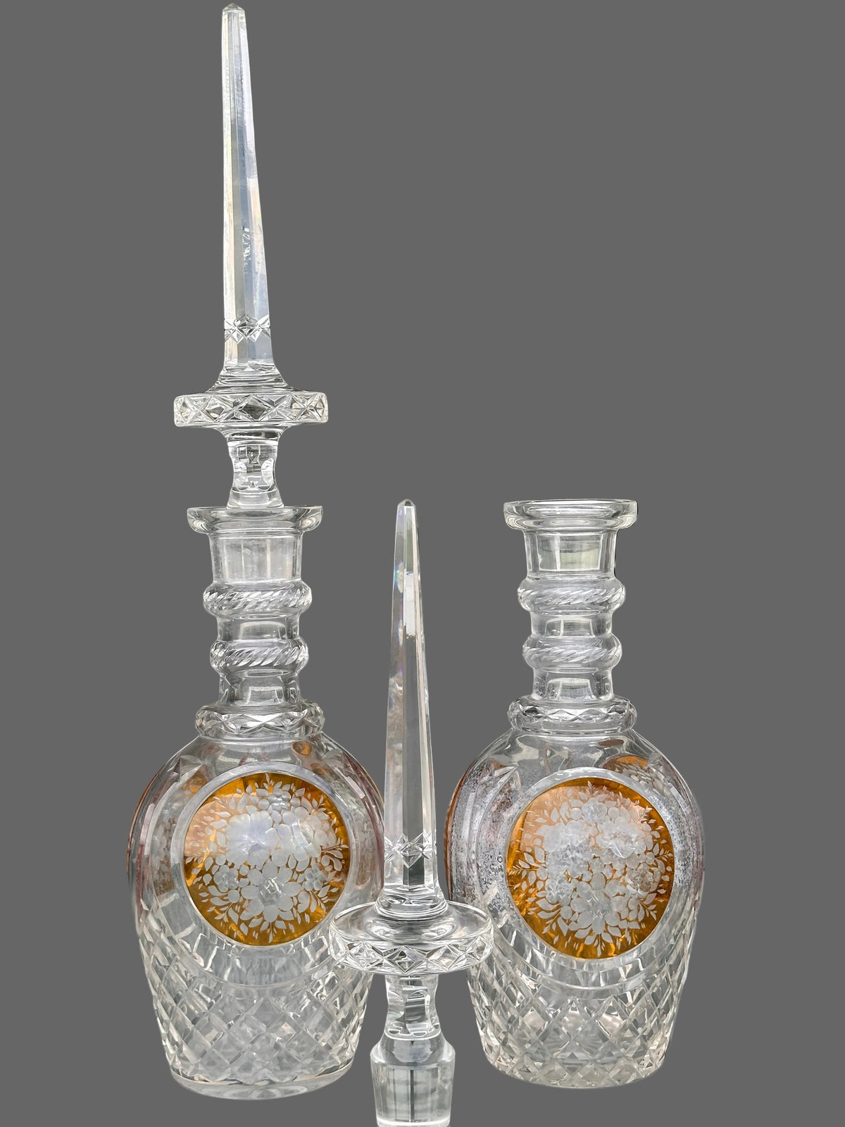 Vintage Austrian Etched Crystal Decanters