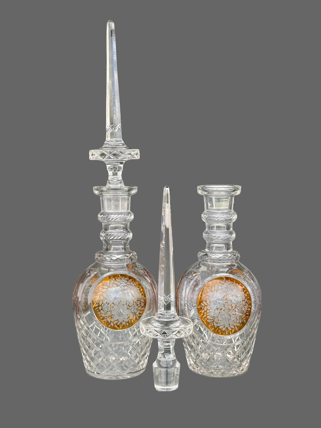 Vintage Austrian Etched Crystal Decanters